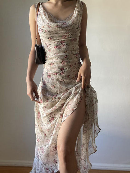 Beige Y2k Irregular Holiday Style Maxi Dress