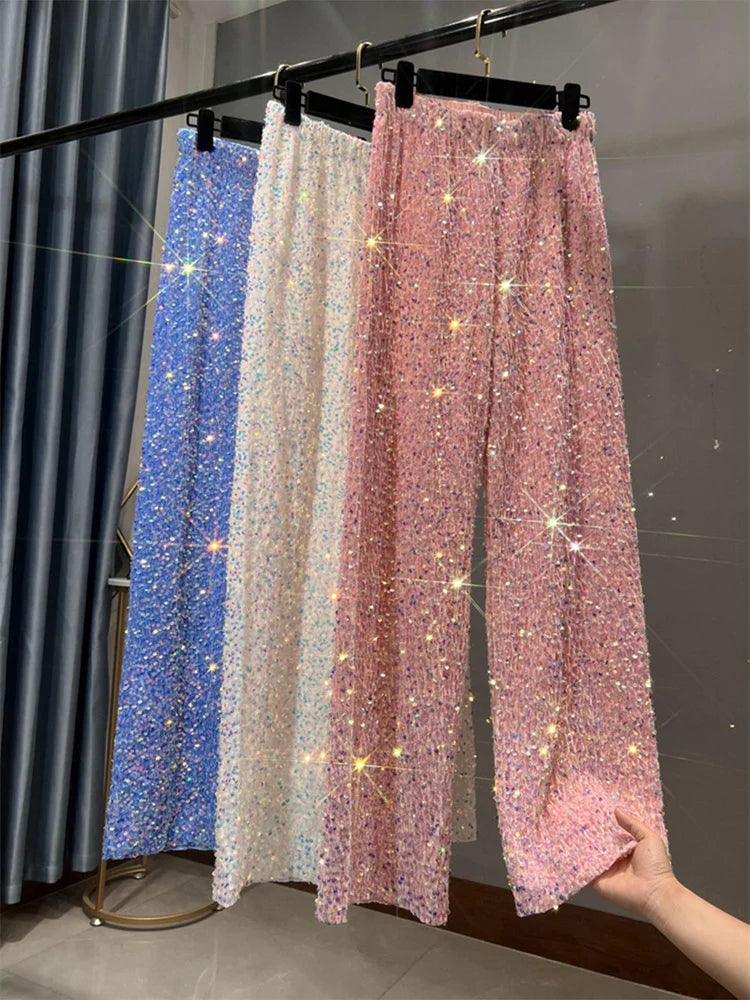 Sequin for Straight Legg Trousers High Waist Glitter Slim Wide Leg ’s Y2k Pants