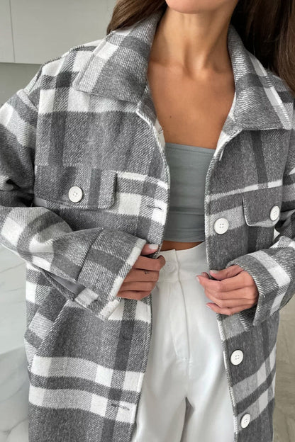 Woolen Plaid Belted Thick Coat