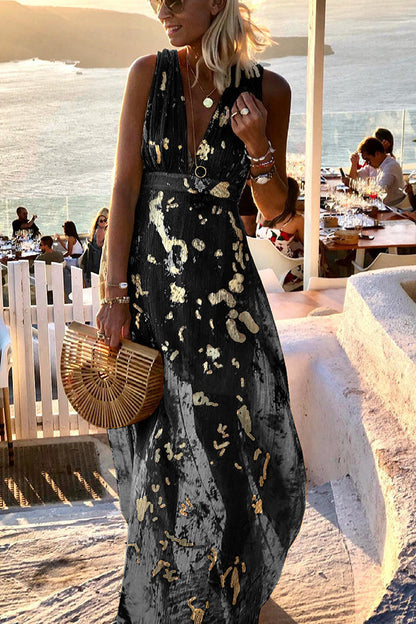 Vacation Style Waist Shaping Slim Figure Party V-neck Long Dress