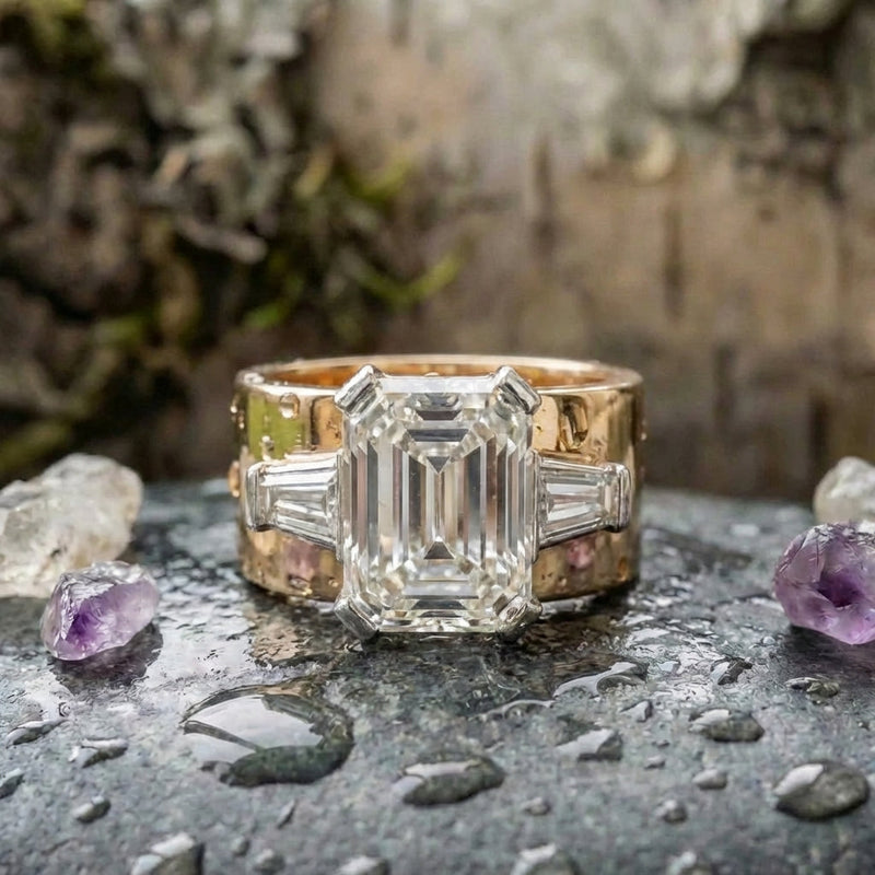 Vintage Cubic Glass Golden Ring