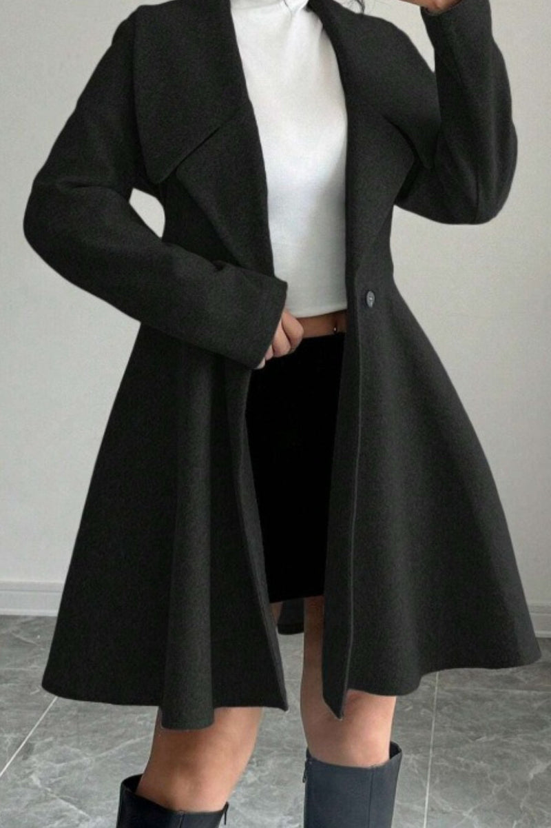 Button Waist Mid Length Sleeve Overcoat