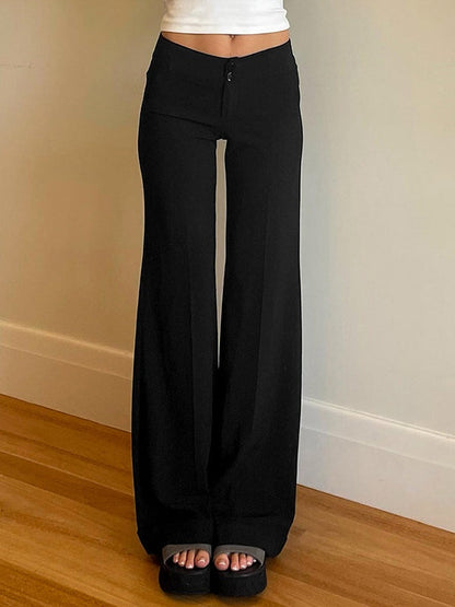 Black High Rise Straight Leg Flare Pants