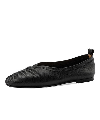 Genuine Leather Black Pointed Toe Flat Shoes for