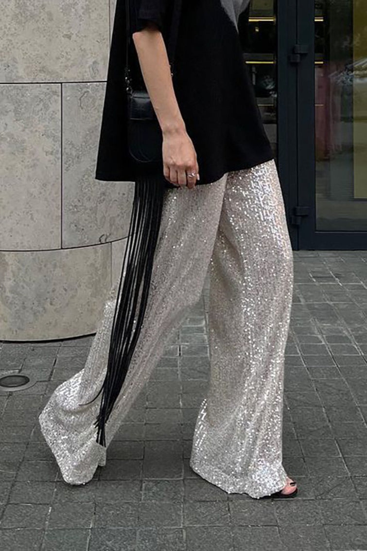 Sequin Wide Leg Loose Pants