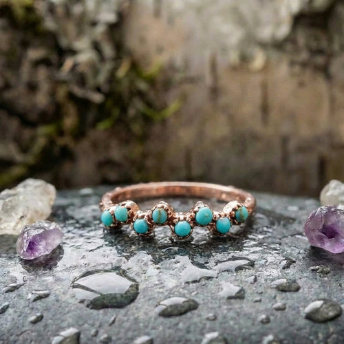 A Boho Minimalist Turquoise Dot Accent Ring