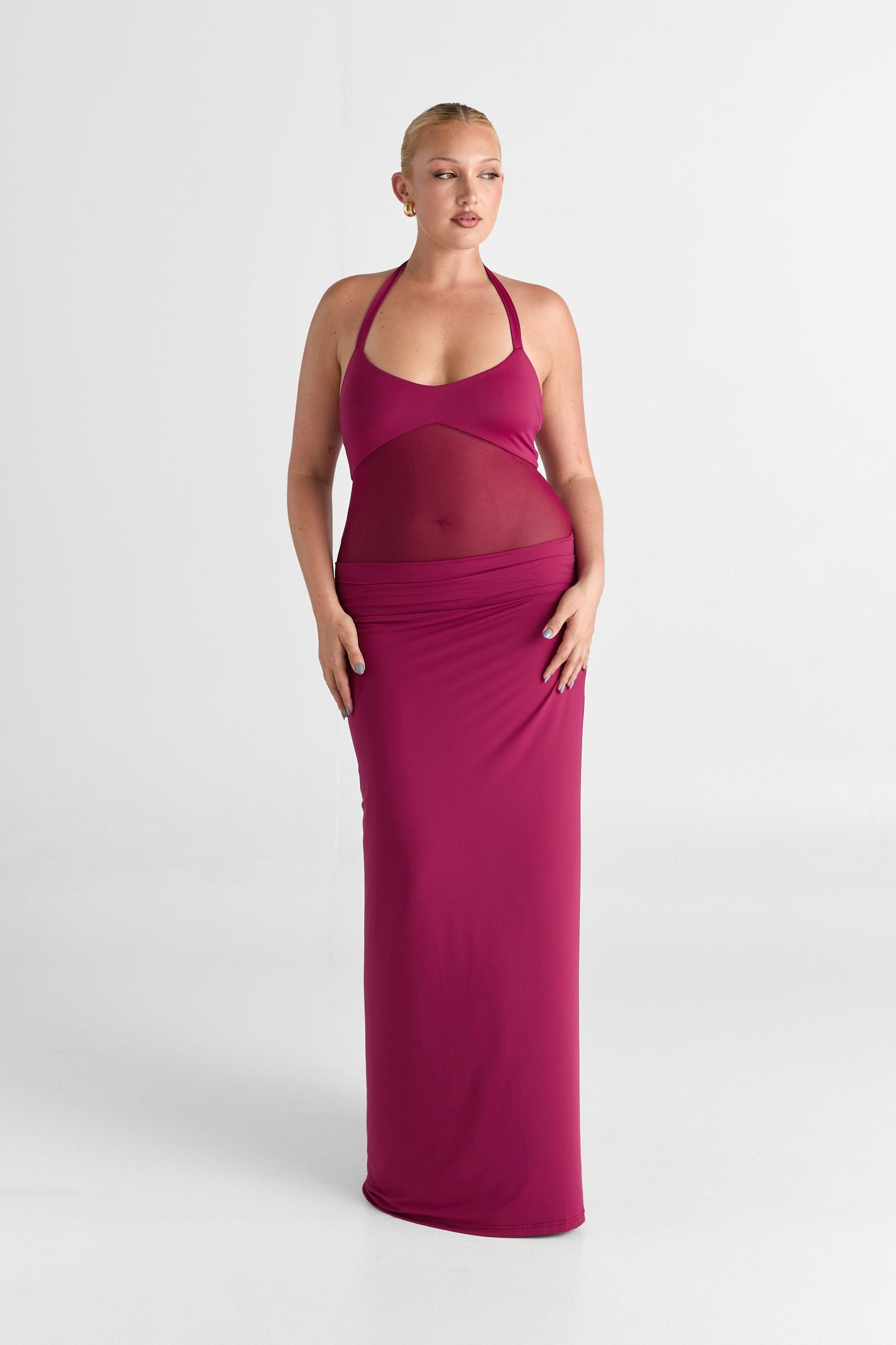 Arlenna — Maxi Dress With Sheer Mesh Waist for Evening Events