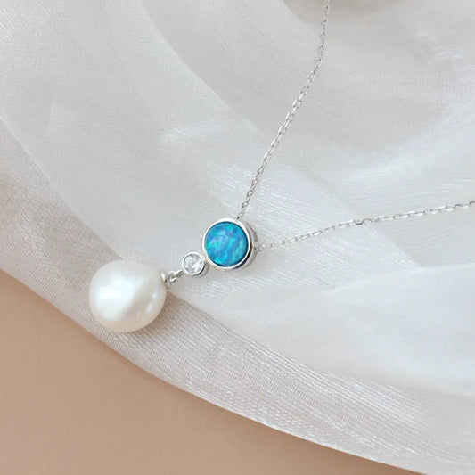 Elegant Opal Pearl Necklace