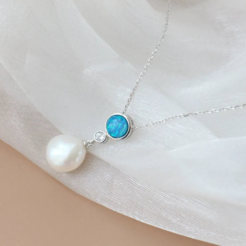 Elegant Opal Pearl Necklace
