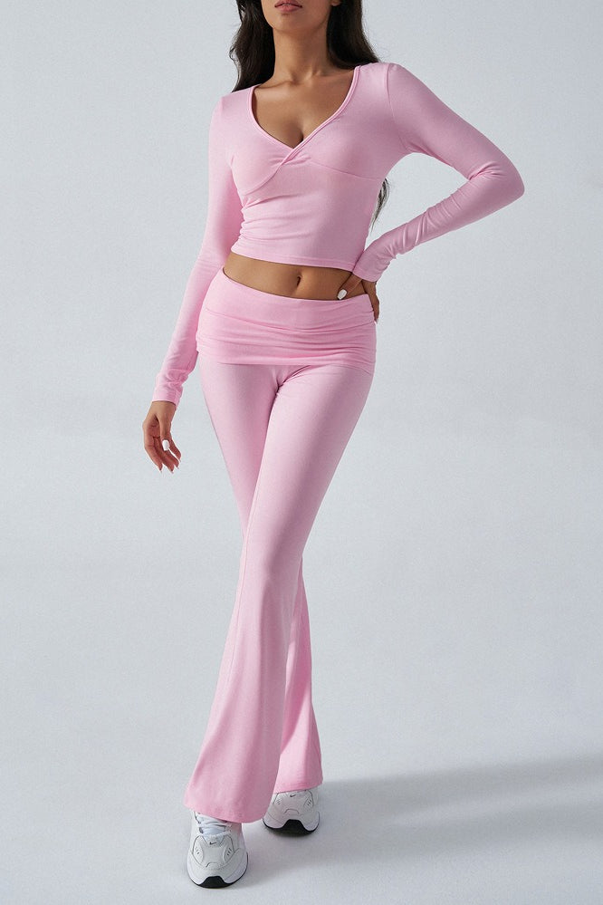 Slim Fit Knit Long Sleeve Top Straight Leg Pants Set