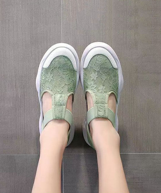 White Flat Sandals Splicing Hollow Out Breathable Lace