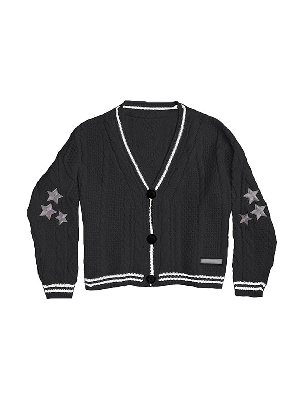 Oversized Cable Knit Cardigan With Star Embroider