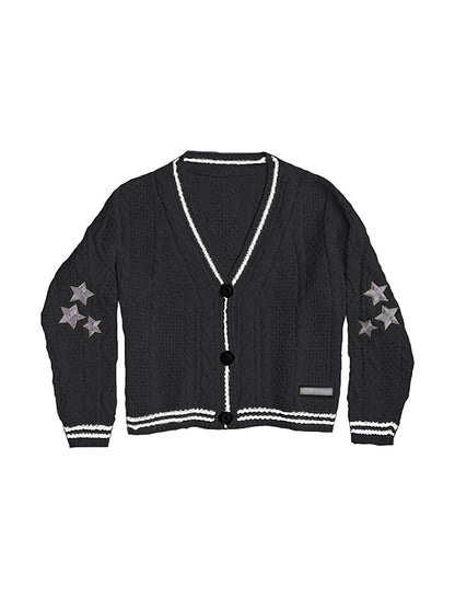 Oversized Cable Knit Cardigan With Star Embroider