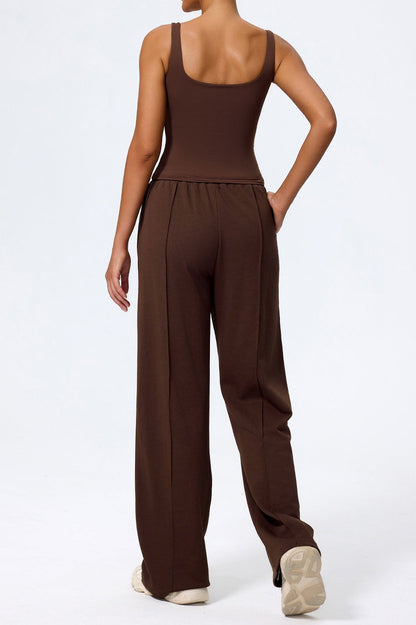 Relaxed Straight Leg High Waist Knit Pants