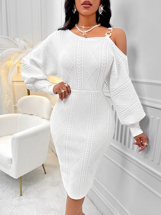 Bodycon Long Sleeves Color Split-joint Cold Shoulder Midi Dresses