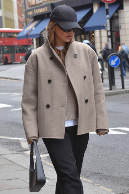 Brown V-neck Wool Coat