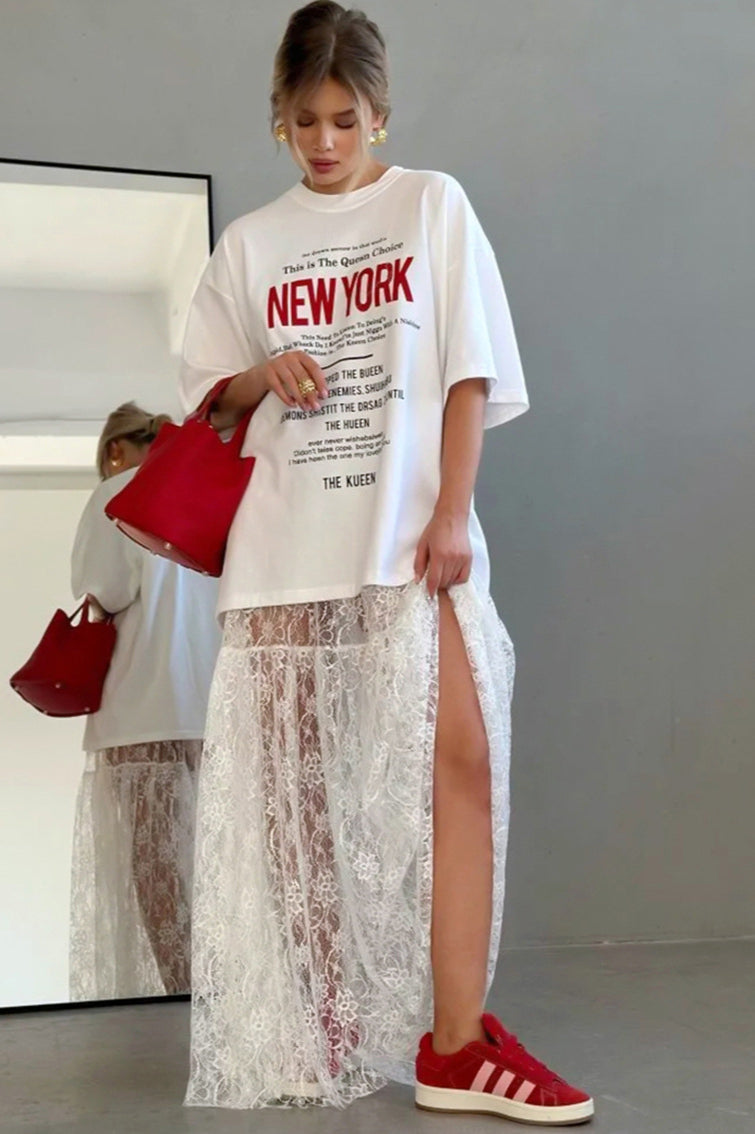 Lace Sheer High-waist A-line Skirt