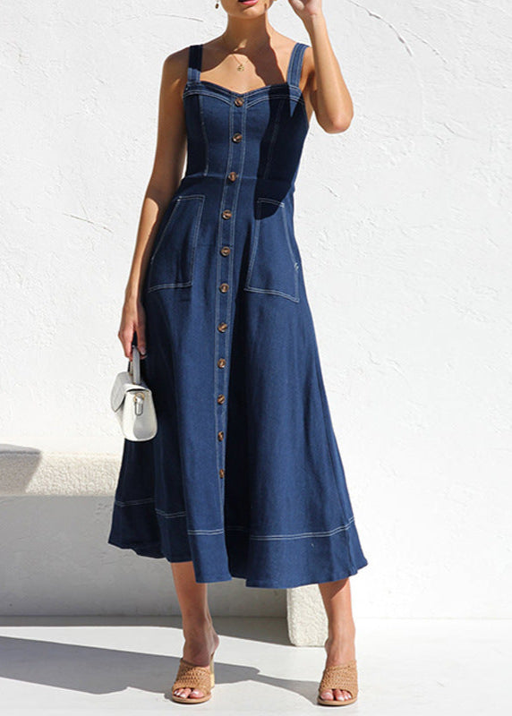 Santorini Indigo - Denim Button-down Midi Dress
