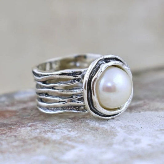 Artisan Oxidized Silver Pearl Ring