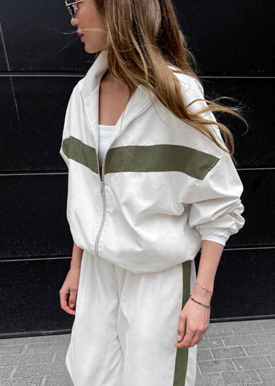 Urban Edge - Contrast Zip-up Jacket and Wide-leg Pants Set