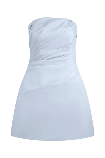 Leslie Gathered Taffeta Mini Dress - Frosted Blue