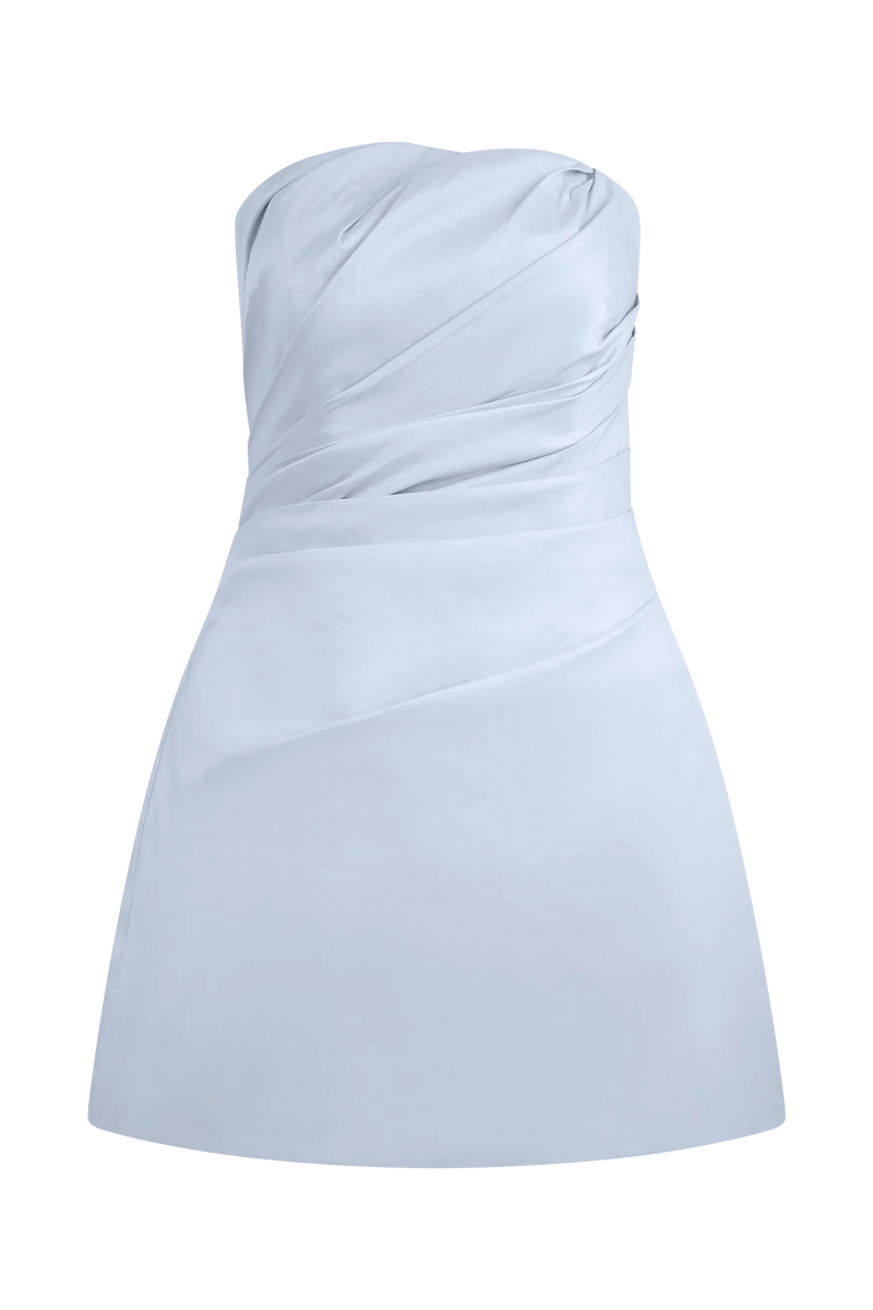 Leslie Gathered Taffeta Mini Dress - Frosted Blue