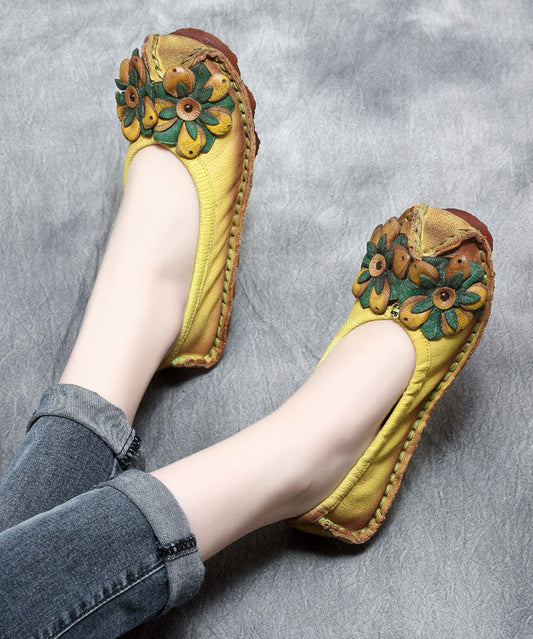 Splicing Flat Shoes Yellow Cowhide Leather