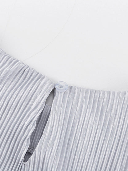 Long Sleeves Loose Pleated Color Round-neck Maxi Dresses