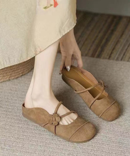 French Brown Flats Slide Sandals Hollow Out