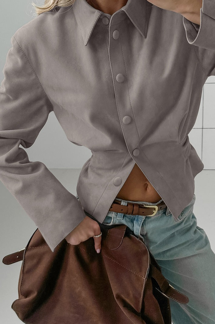 Khaki Suede Waist Cinched Blouse