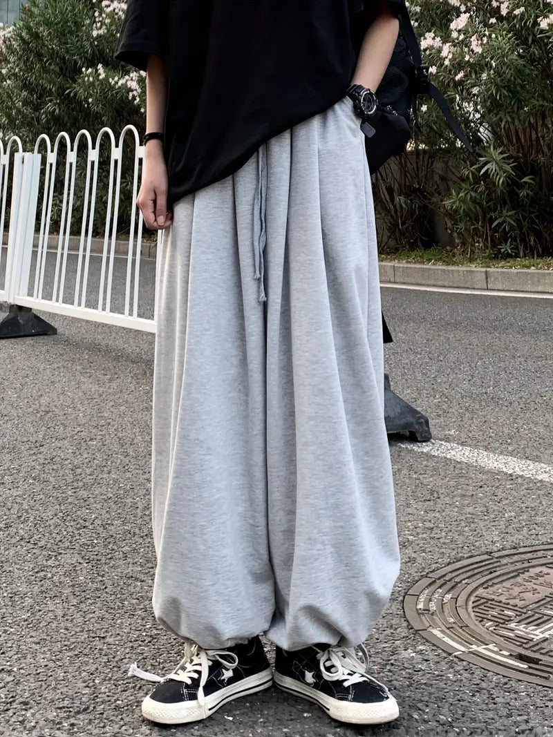 Color Retro Sport Drawstring Baggy Sweatpants