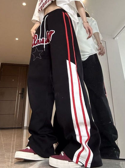 Contrast Color Y2k Flocking Print Star Patch Baggy Sweatpants