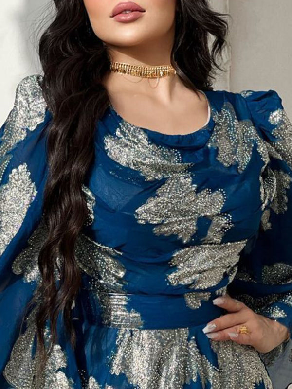 Flared Sleeves Printed Split-side Evening Dresses Maxi Dresses
