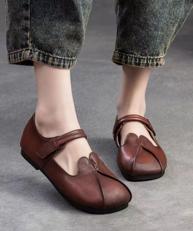 Retro Style Brown Sheepskin Soft Soled Flats Shoes