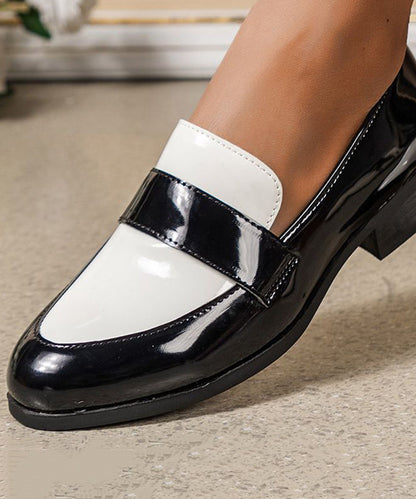 Black Round Head Splicing Faux Leather Low Heel Flats Shoes
