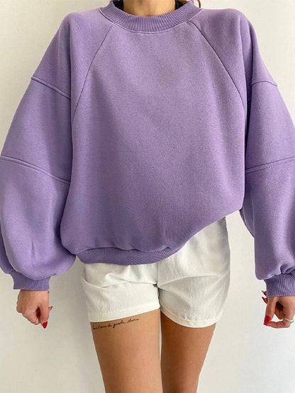 Color Crew Neck Splice Sweatshirt