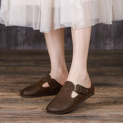 Leather Retro Flat Slippers
