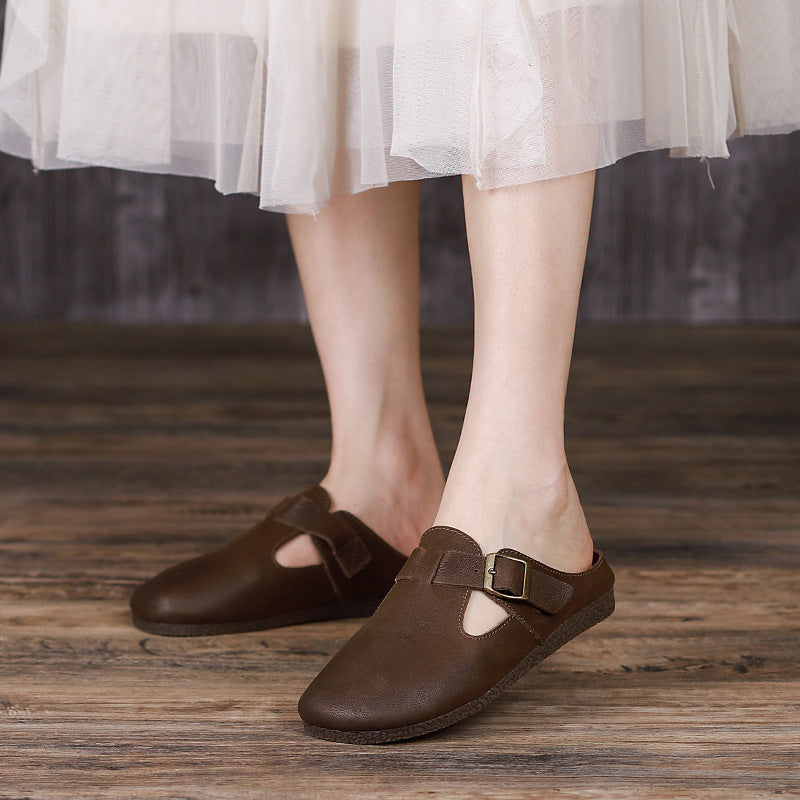 Leather Retro Flat Slippers
