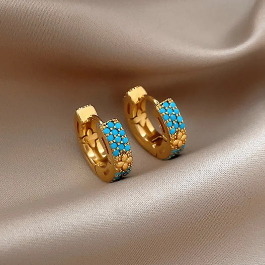 Turquoise Gold Hoop Earrings