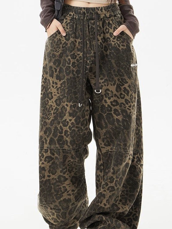 Punk Leopard Cargo Pants With Drawstring