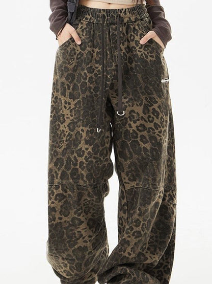 Punk Leopard Cargo Pants With Drawstring