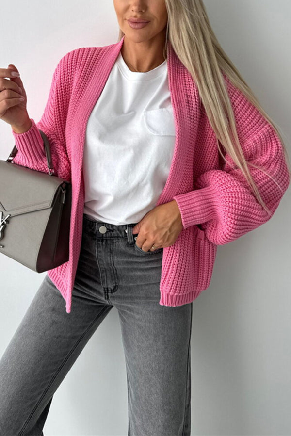 Color V-neck Long-sleeved Knitted Cardigan