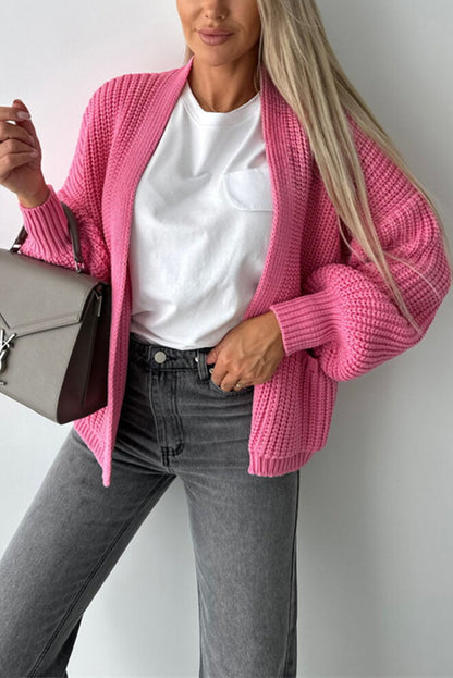 Color V-neck Long-sleeved Knitted Cardigan