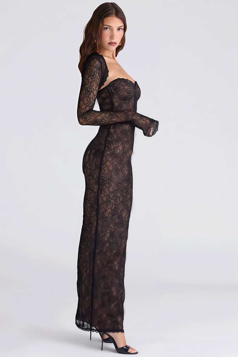 Lace Sheer Shawl Bandeau Maxi Dress