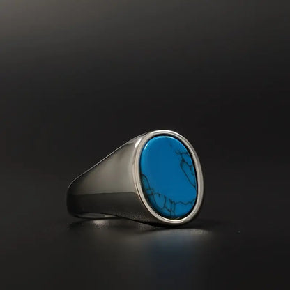 Stainless Signet Ring Featuring Faux Gemstones