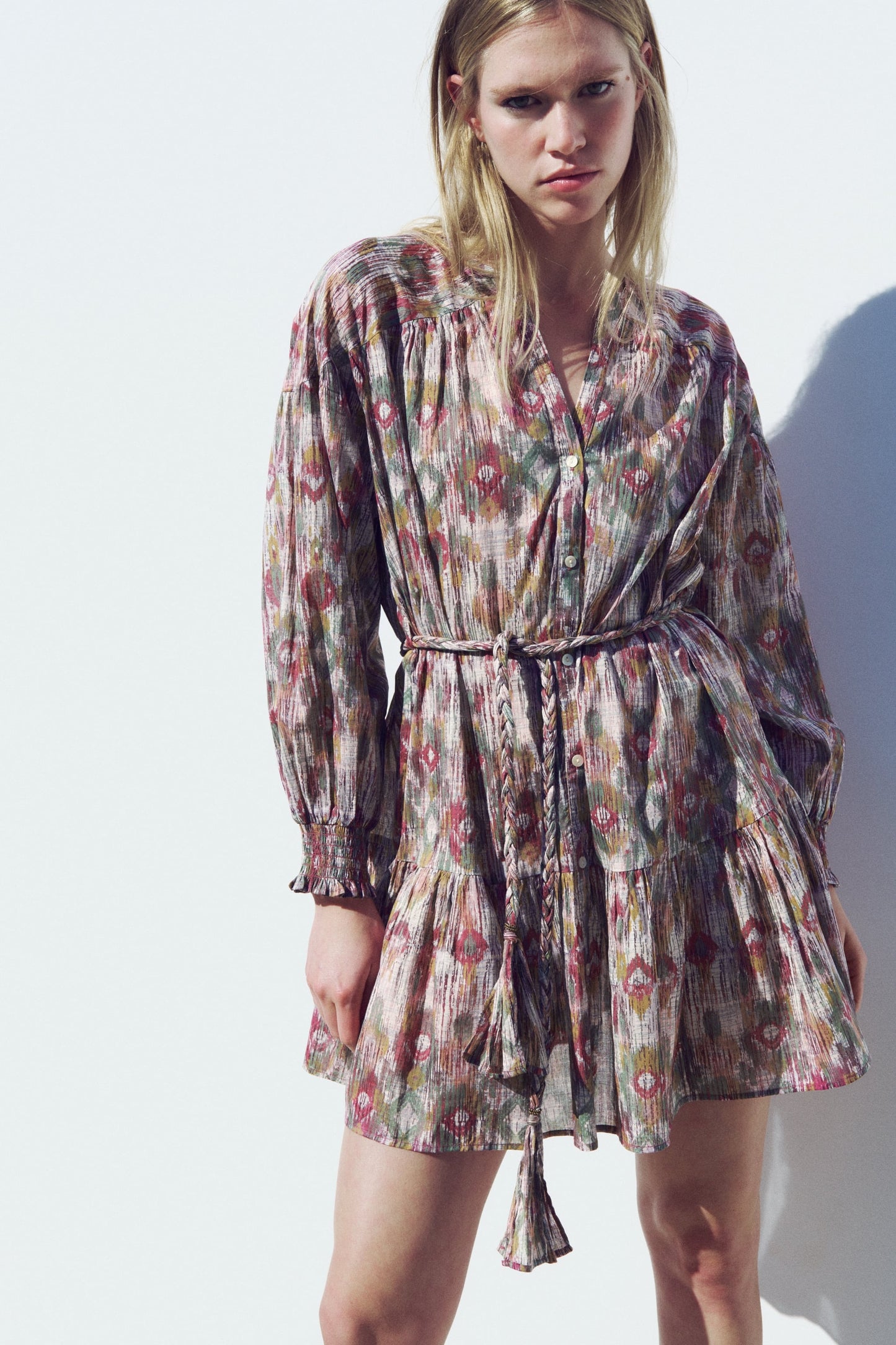 Puff Long Sleeve Ruffle Hem Mini Dress