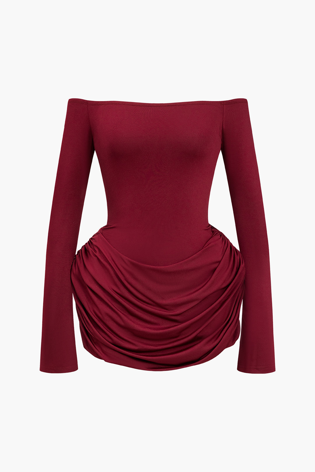 Color Y2k Ruched Off Shoulder Mini Dress