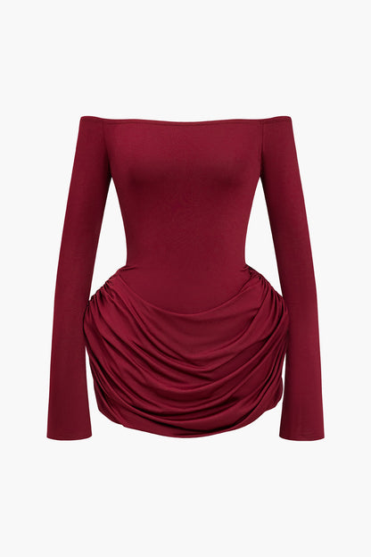Color Y2k Ruched Off Shoulder Mini Dress