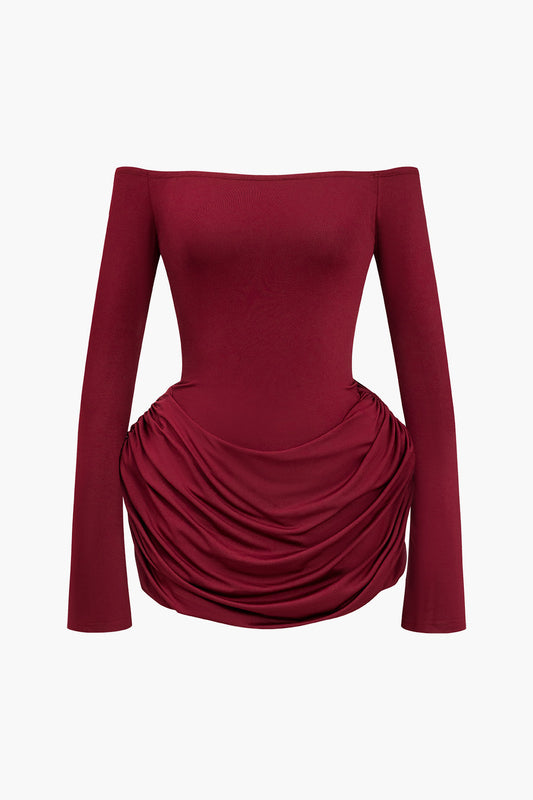 Color Y2k Ruched Off Shoulder Mini Dress