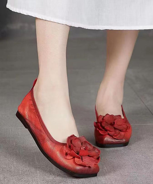 Handmade Sheepskin Red Flat Feet Shoes Splicing